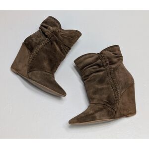 ZARA Scrunch Slouchy Suede Wedge Booties Women's Size 6